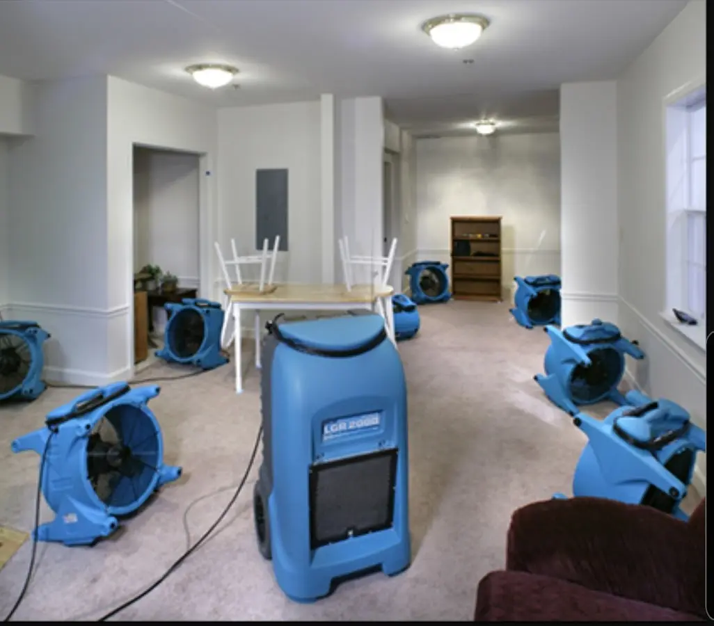 Air movers and dehumidifier setup for Water Damage Restoration in Emporia